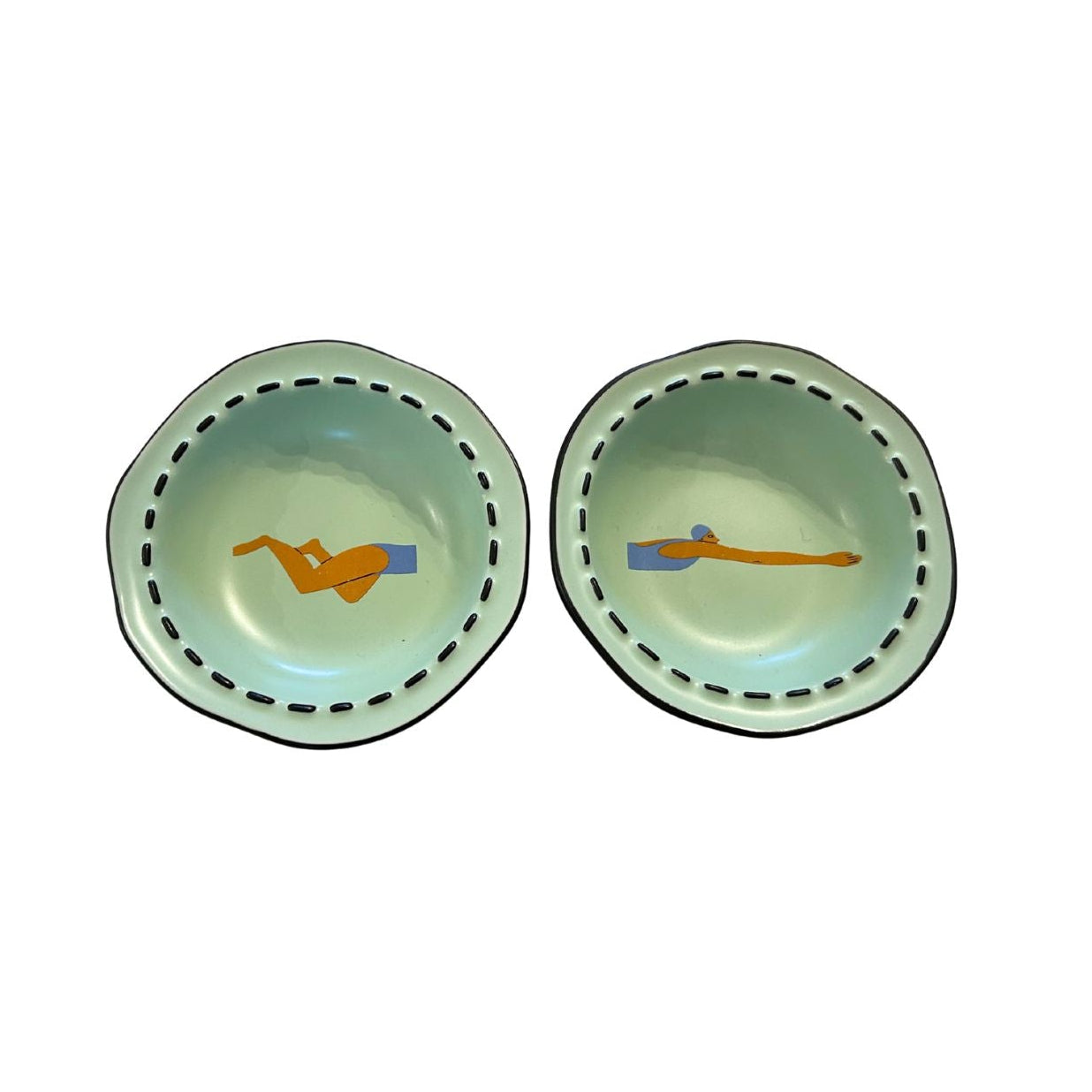 Pair Small Bowls Green Fun Swimmer