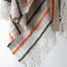 Load image into Gallery viewer, Stansborough Grey Black Orange Striped Throw Rug Hanging close up
