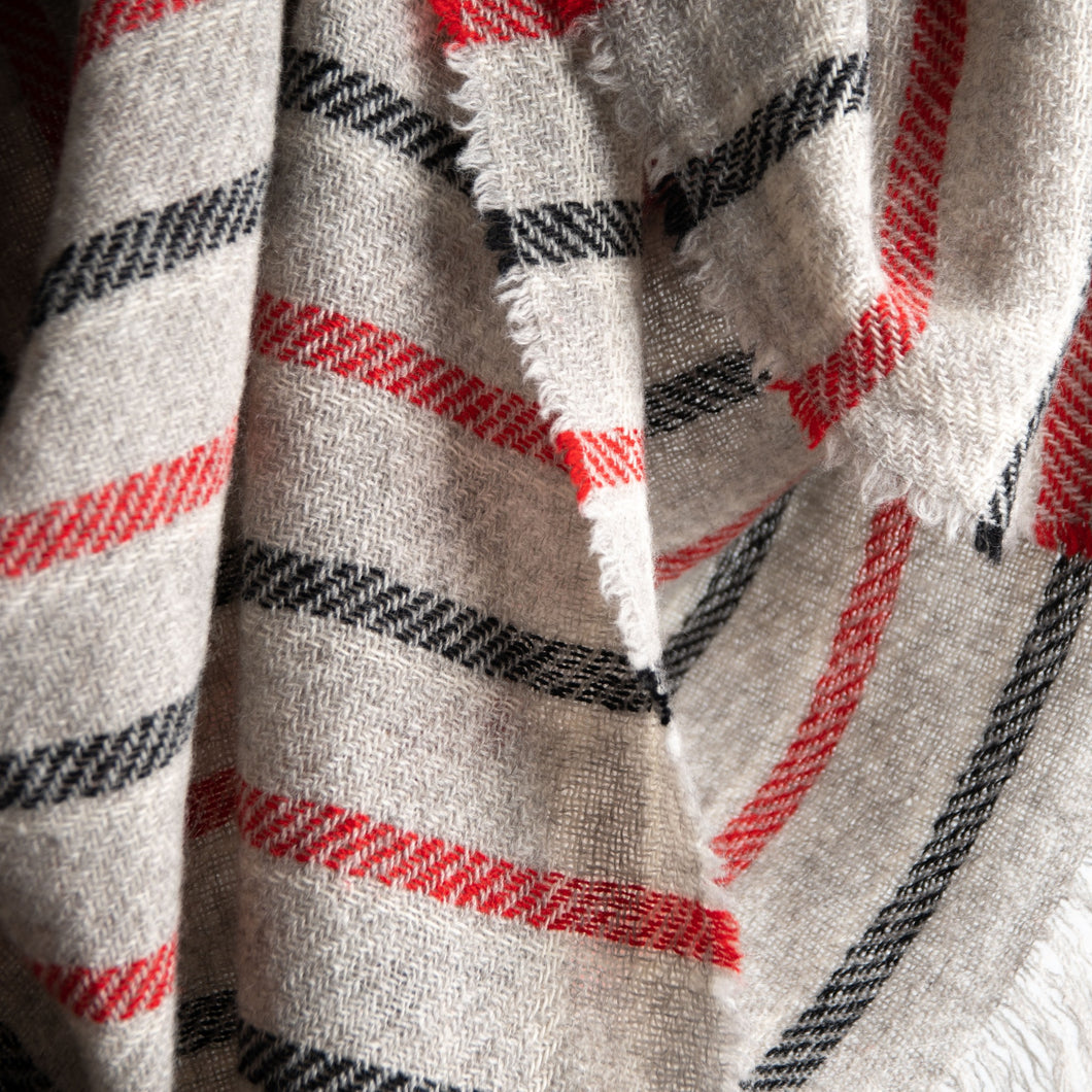 Stansborough Grey Black Red Striped Throw Rug Close Up