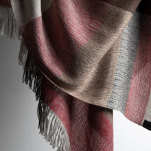 Load image into Gallery viewer, Stansborough Alpaca Wool Check Throw Rug Red with Fringe Hanging Detail
