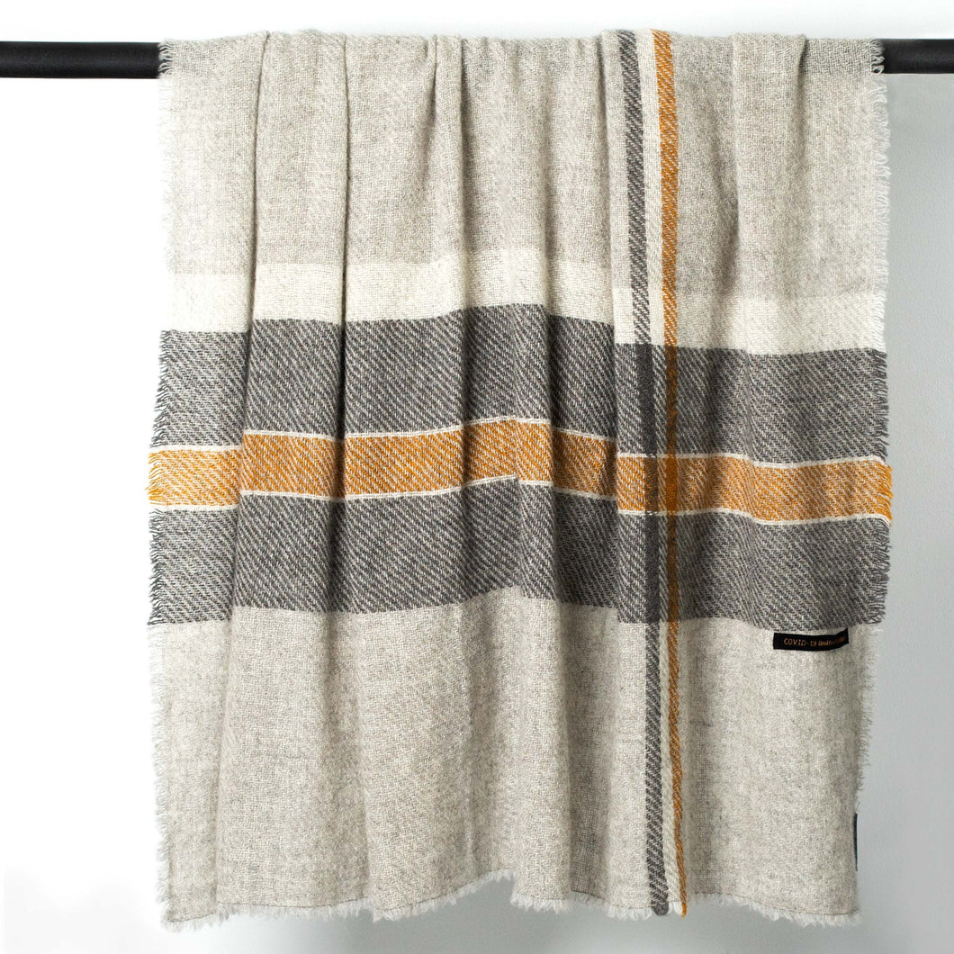 Stansborough New Zealand Wool  Rug Grey Gold Stripe Hanging