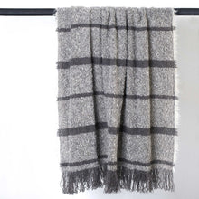 Load image into Gallery viewer, Stansborough Mohair Wool Striped Grey Throw with Fringe Hanging
