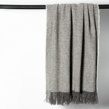 Load image into Gallery viewer, Stansborough NZ Grey Wool Herringbone Blanket Hanging
