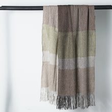 Load image into Gallery viewer, Stansborough Alpaca Wool Check Throw Rug Moss with Fringe Hanging
