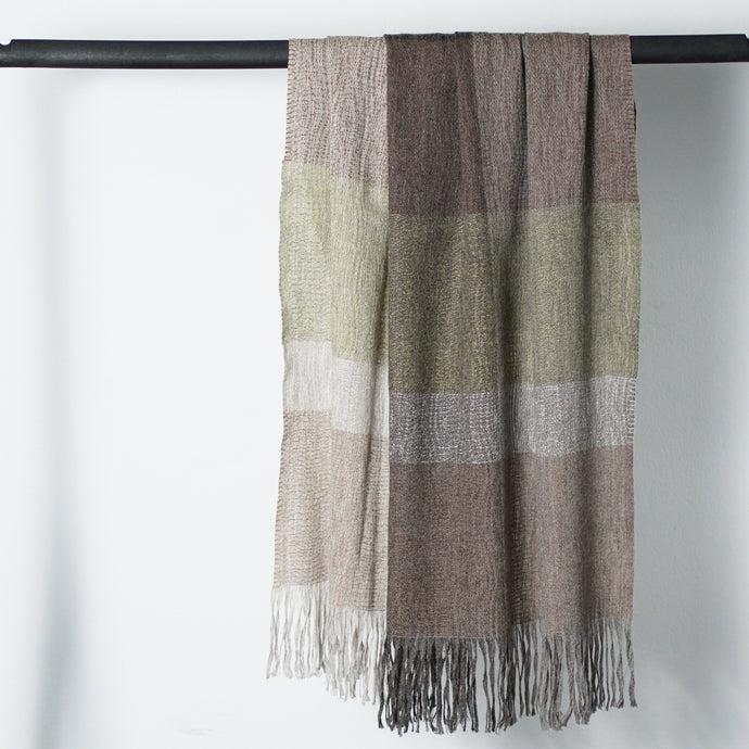 Stansborough Alpaca Wool Check Throw Rug Moss with Fringe Hanging