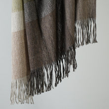 Load image into Gallery viewer, Stansborough Alpaca Wool Check Throw Rug Moss with Fringe Hanging Detail
