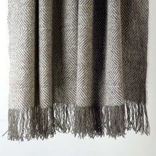 Load image into Gallery viewer, Stansborough NZ Grey Wool Herringbone Blanket Hanging Fringe Detail
