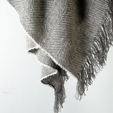 Load image into Gallery viewer, Stansborough NZ Grey Wool Herringbone Blanket Hanging Close Up
