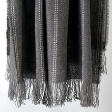 Load image into Gallery viewer, Stansborough Wool Throw Rug Natural Grey Ecru Spaced Stripe with Fringe Hanging Detail
