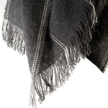 Load image into Gallery viewer, Stansborough Wool Throw Rug Natural Grey Ecru Spaced Stripe with Fringe up Close
