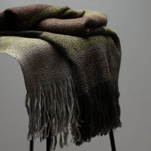 Load image into Gallery viewer, Stansborough Alpaca Wool Check Throw Rug Moss with Fringe Folded
