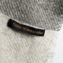 Load image into Gallery viewer, Stansborough New Zealand Wool Blankets Grey Gold Stripe Label
