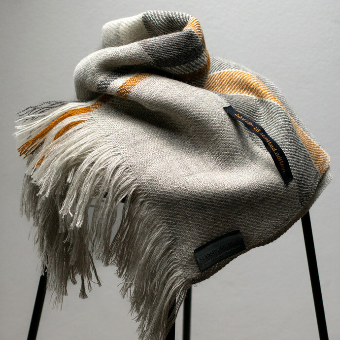 Stansborough New Zealand Wool Throw Rug Grey Gold Stripe Folded