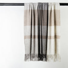 Load image into Gallery viewer, Stansborough Alpaca Wool Check Throw Rug Certified Organic Bamboo with Fringe Hanging
