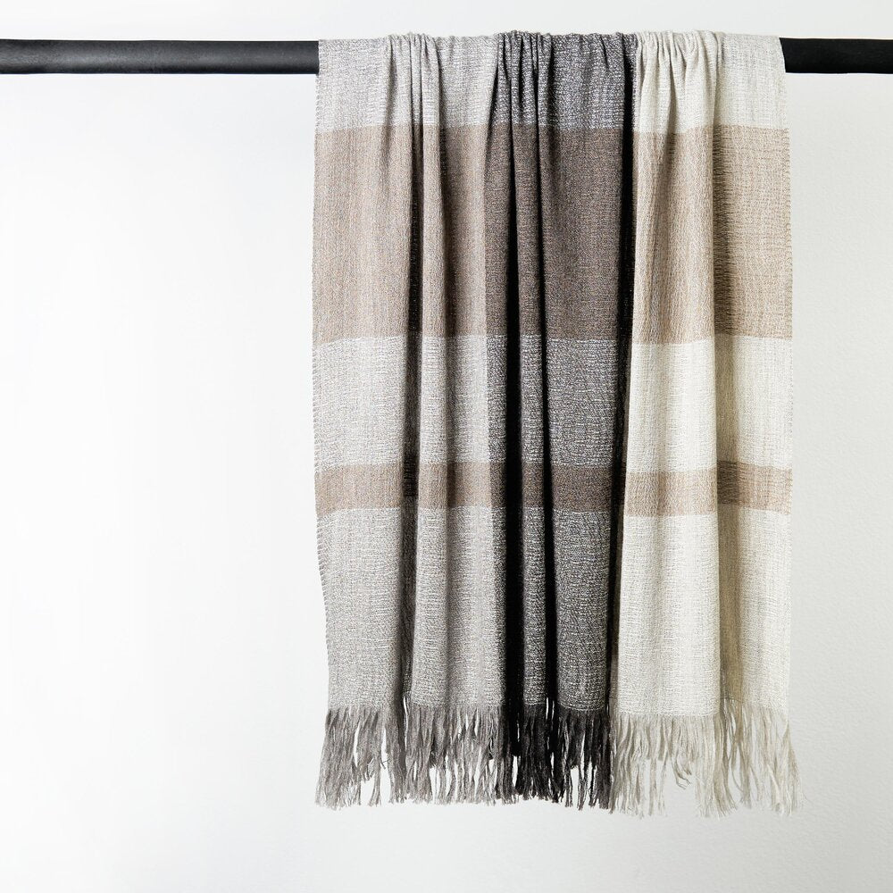 Stansborough Alpaca Wool Check Throw Rug Certified Organic Bamboo with Fringe Hanging