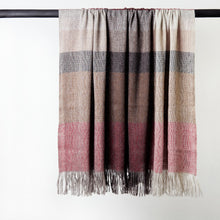 Load image into Gallery viewer, Stansborough Alpaca Wool Check Throw Rug Red with Fringe Hanging
