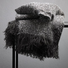 Load image into Gallery viewer, Stansborough Mohair Wool Grey Ecru Blanket with Fringe Folded
