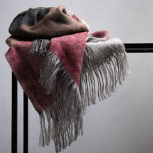 Load image into Gallery viewer, Stansborough Alpaca Wool Check Throw Rug Red with Fringe Folded

