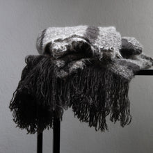 Load image into Gallery viewer, Stansborough Mohair Wool Striped Grey Throw with Fringe Folded
