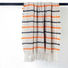 Load image into Gallery viewer, Stansborough Grey Black Orange Striped Throw Rug Hanging
